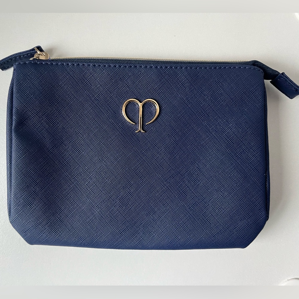 Cle De Peau Makeup Cosmetic Bag Faux Leather in navy